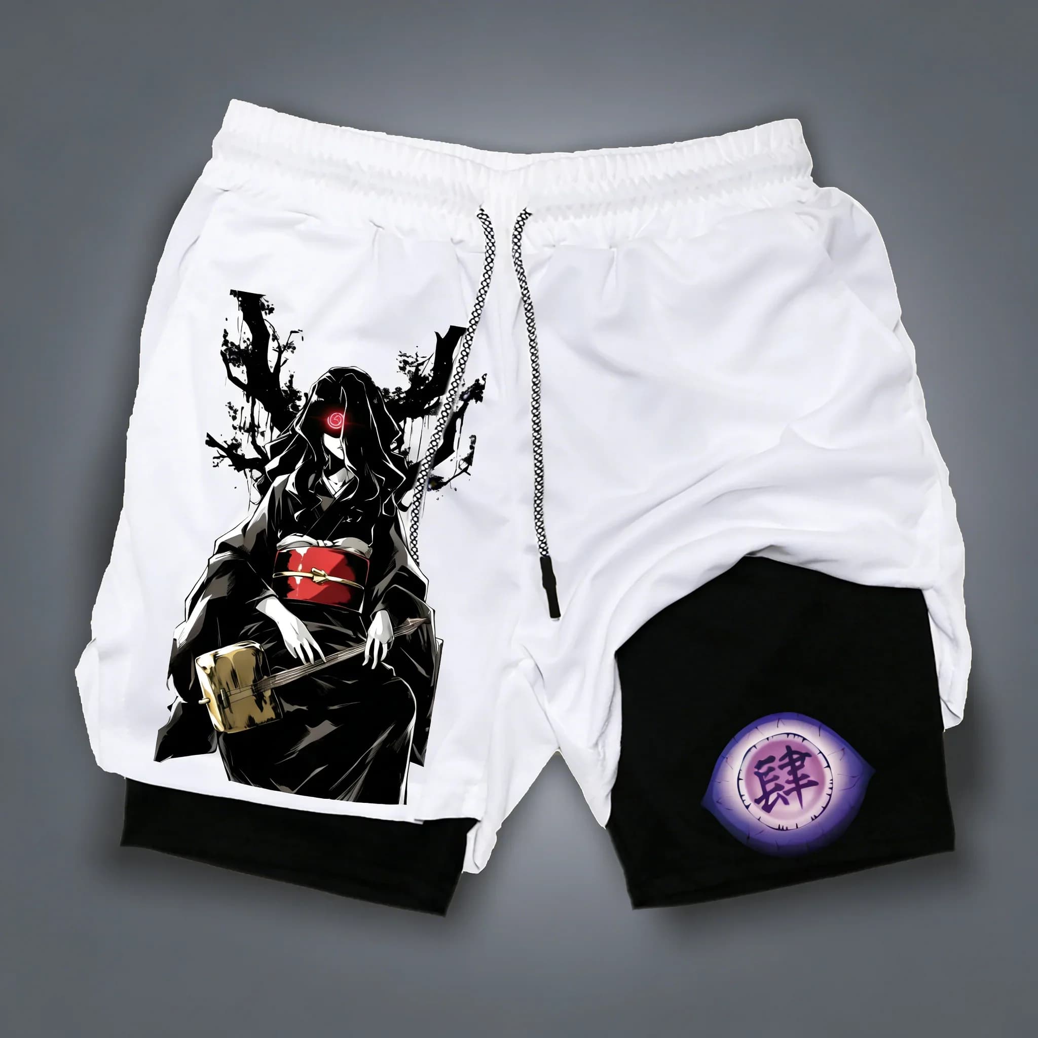 Unisex 2-in-1 Demon Slayer Sports Shorts, New Nakime Anime Printed Shorts for Swimming and Running, Rapid Drying and Breathable