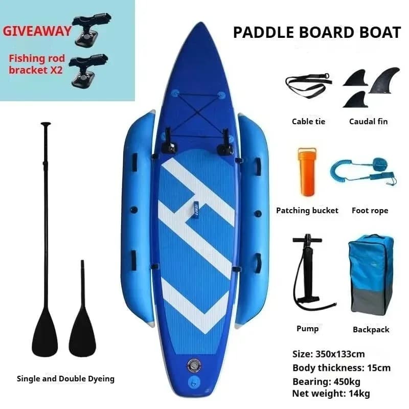 Inflatable SUP Kayak Fishing Board, Double-Layer Anti-Rollover Design, EVA Deck & Foldable Rod Holders for Outdoor Lure Fishing