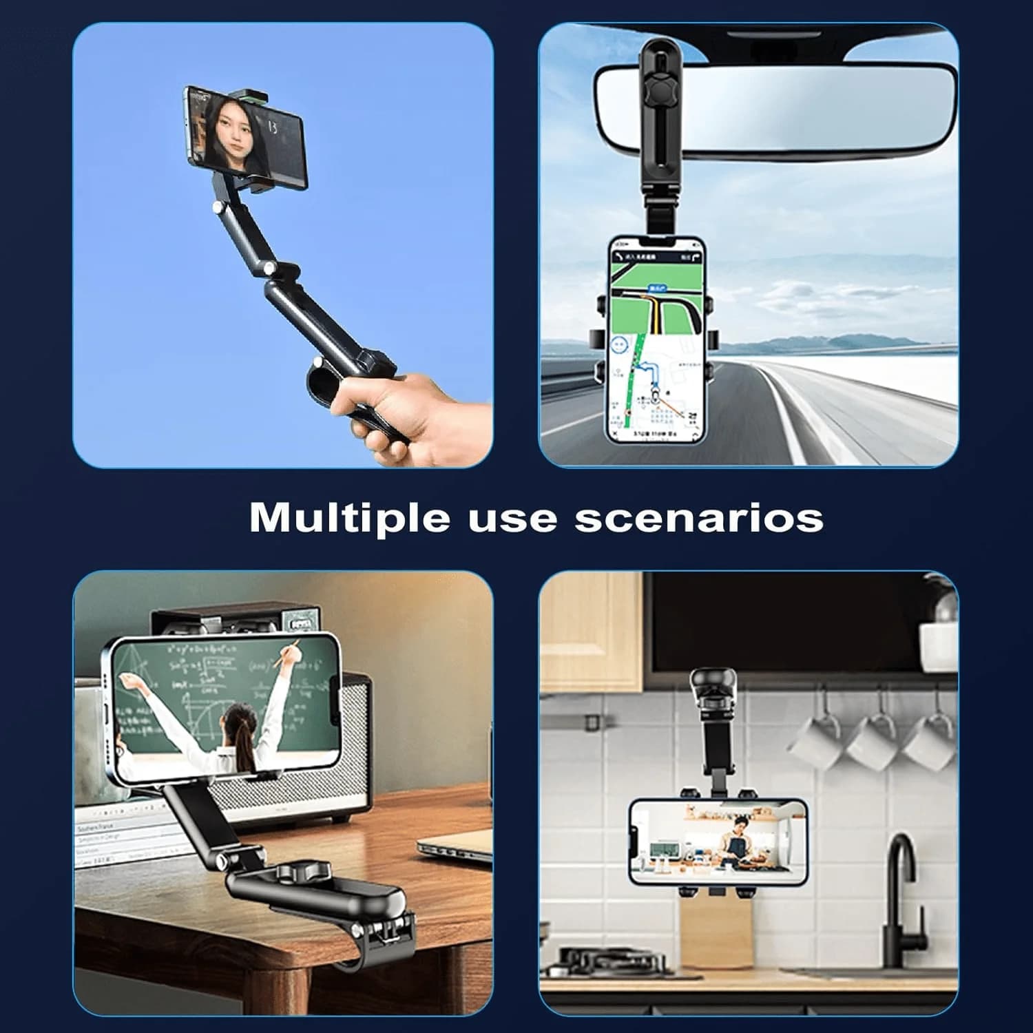360 ° Supporto per telefono multifunzionale girevole per auto, casa, cucina, supporto universale regolabile compatibile con la maggior parte degli smartphone