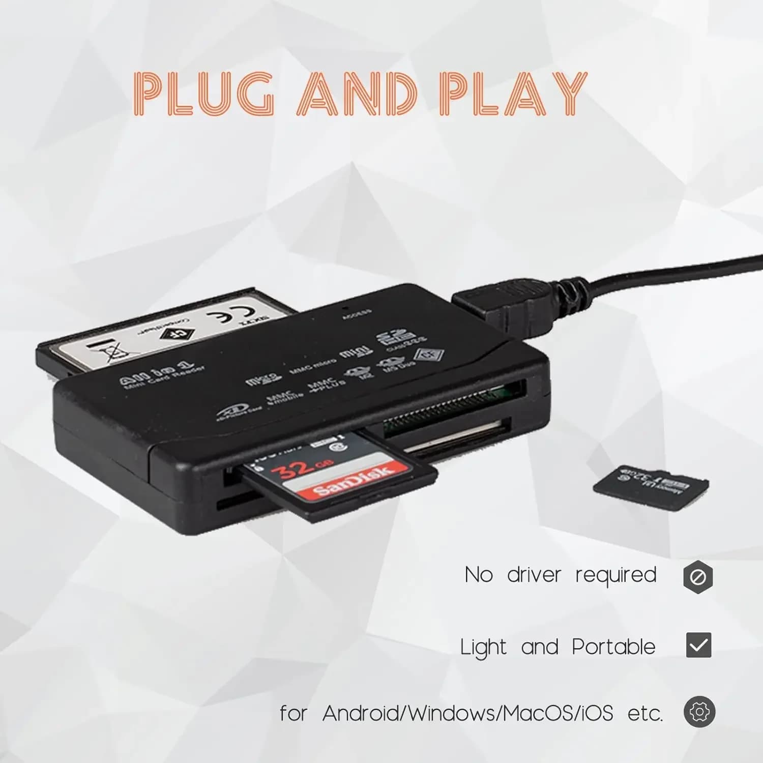 All-In-One Memory Card Reader USB External for MP3 Digital Camera - SD SDHC Mini Micro M2 MMC XD CF