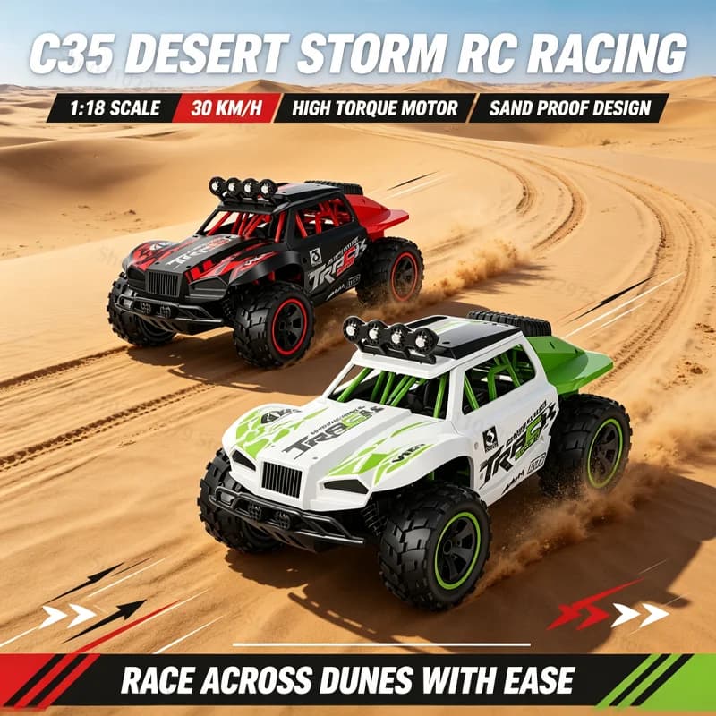 C35 1:18 Scale 4WD RC Off-Road Car 30km/h High Speed Climbing Vehicle With LED Lights Full Proportional 2.4G Gun Remote Control