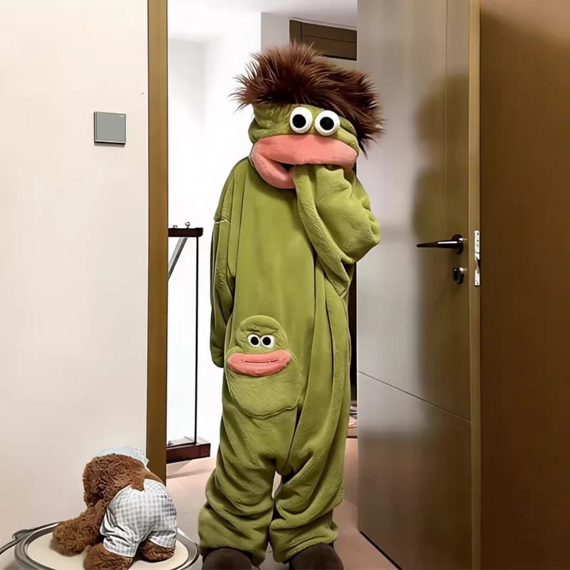 Nuovo Pigiama Onesie Mostro Bocca Grande Carino e Divertente in Pile Corallo Spesso, Abbigliamento da Casa per Coppie Uomo Donna, Pigiama Cartone Animato Autunnale