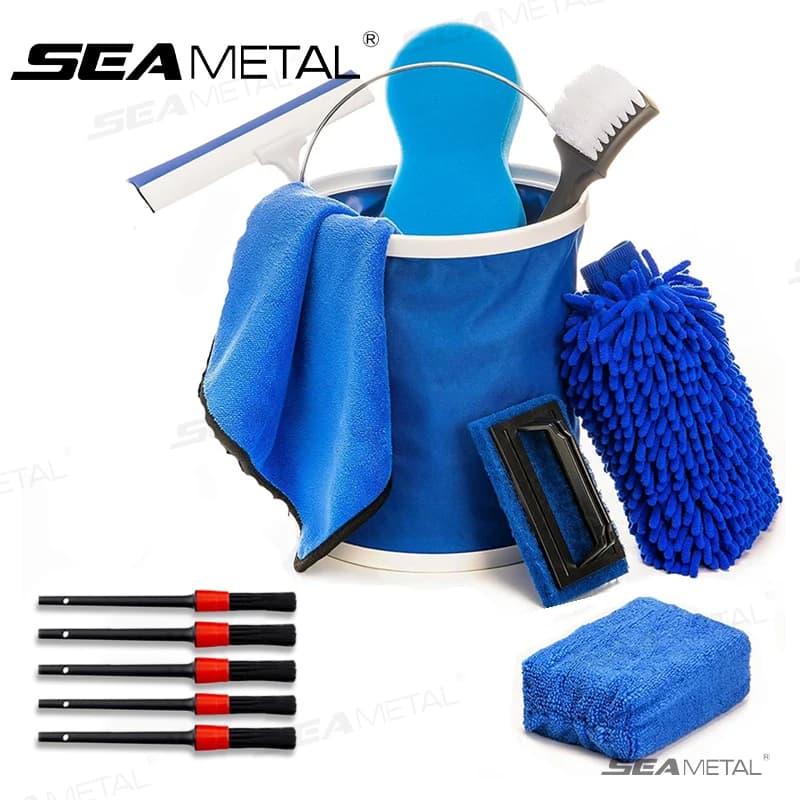 SEAMETAL 5/13PCS Set di spazzole per dettagli Auto spazzole per dettagli multifunzionali asciugamano in spugna Kit di pulizia automatica per la manutenzione dell'autolavaggio