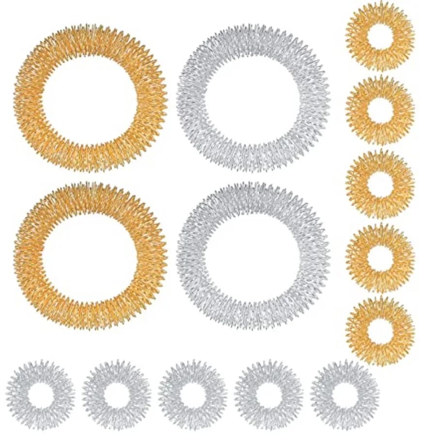 14 Pieces Spiked Sensory Rings 10 Acupressure Rings, 4 Bracelets,Spiked Finger Acupressure Sensory Rings for Teens, Adults, Str