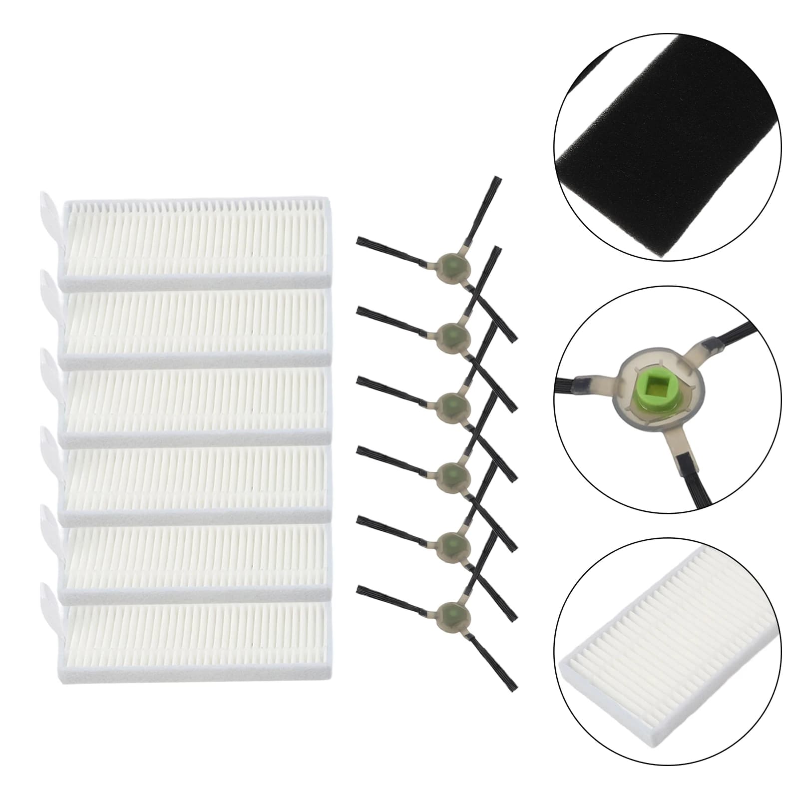 Household Cleaning Filters Side Brush 6-Pack Filters 6-Pack Side Brushes Dust Filter Components Easy To Replace For Lefant M330