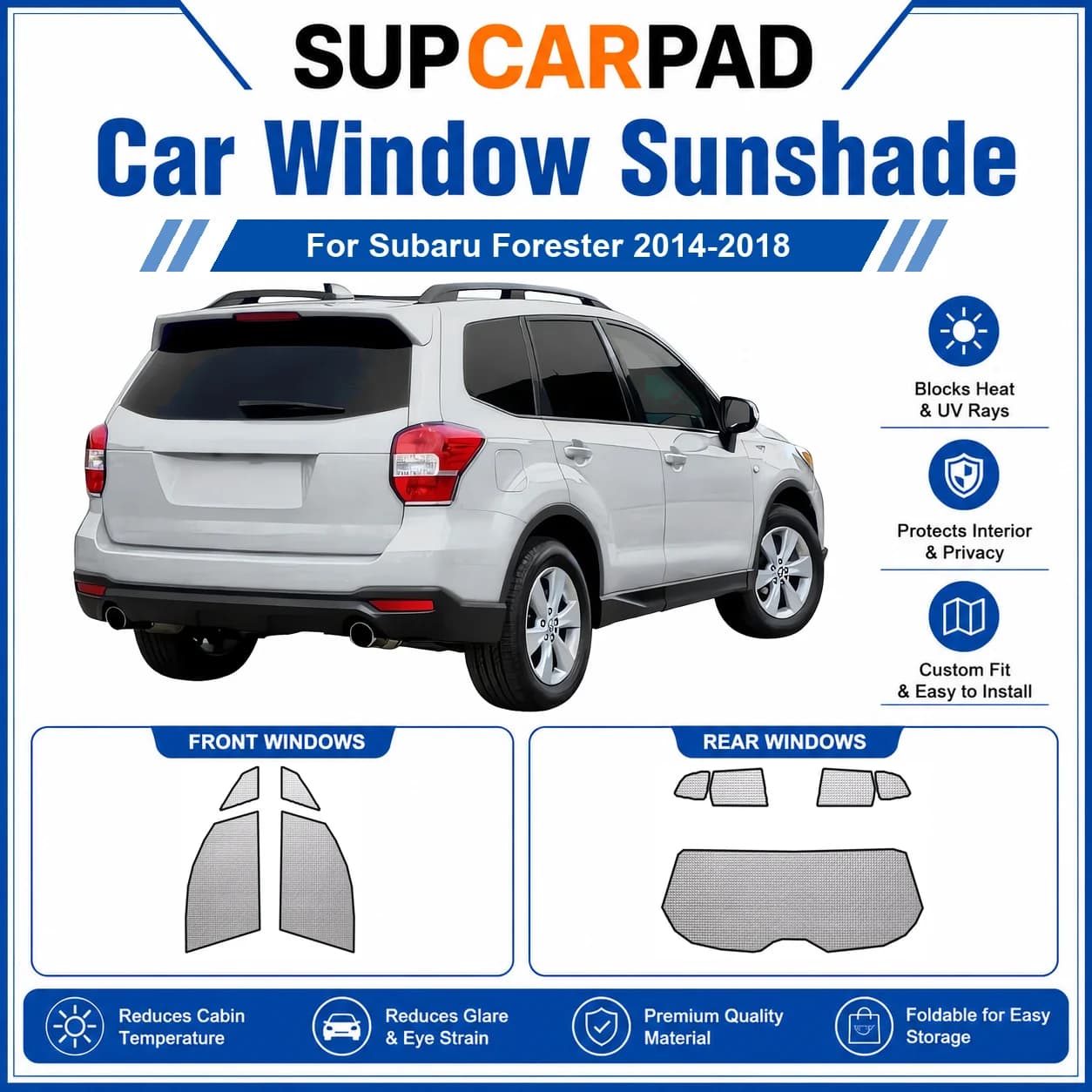 For Subaru - Subaru Forester 2014-2018 Full Set Car Window Sunshades UV Block Privacy Heat Insulated Foldable Car Curtain