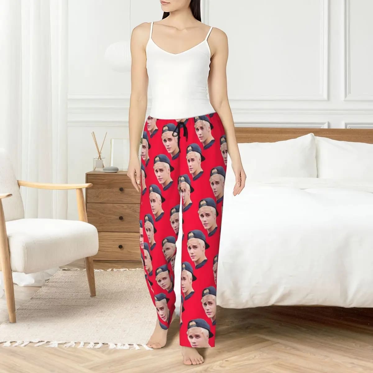 Personalized Popular Singe Justin Bieber JBiebs Pijama Pants Nightwear Women's Elastic Waist Pants With Pockets