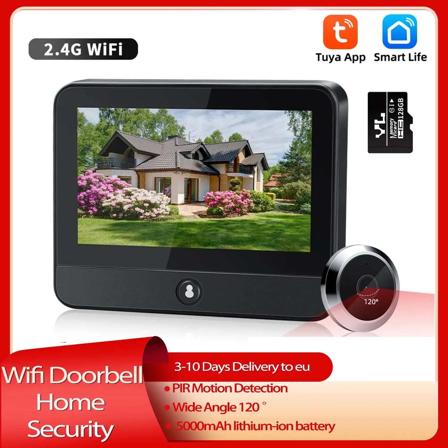 WSDCAM 1080P Fotografia Video Campanello Wifi Sicurezza domestica Porta Eye Camera PIR Rilevazione movimento Spioncino per porta