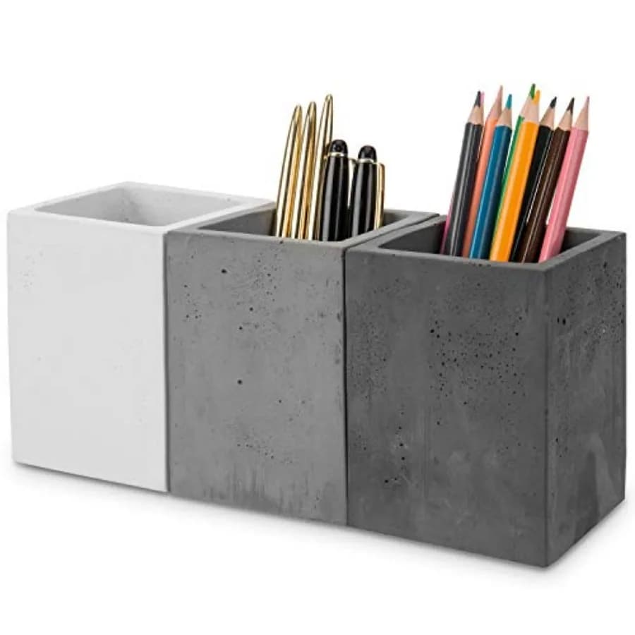 Pen Holder Pencil Holder For Desk, Pen Cup Holder For Desk, Concrete Desktop Pencil Cup, Modern Gray-Tone, Set of 3