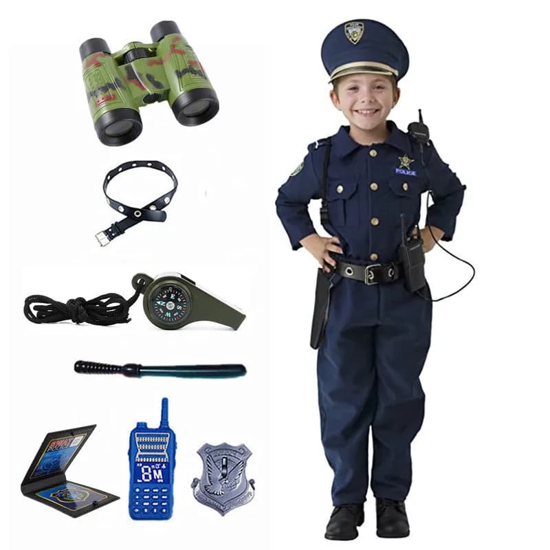 Set di costumi da agente di polizia con fischietto a bastone Walkie Talkie Gioco di ruolo di Halloween Vesti costumi per spettacoli scolastici