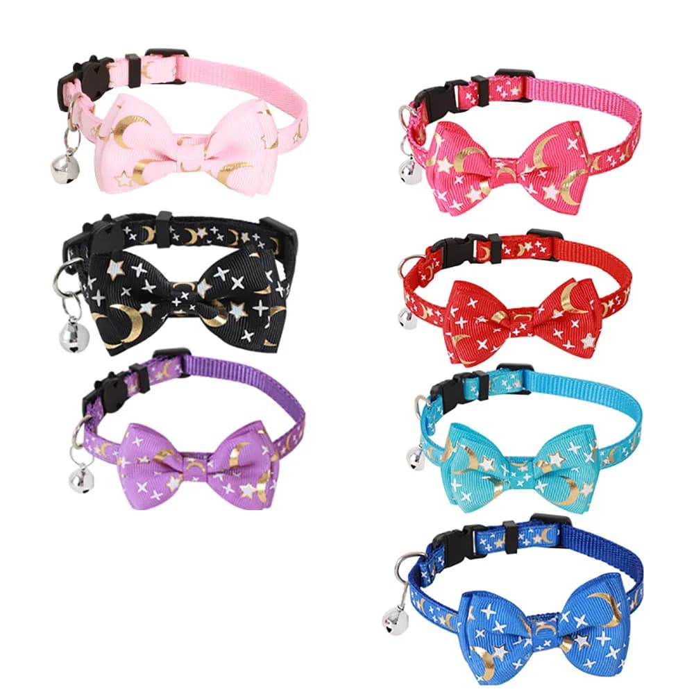 Nuovo collare per animali domestici con campana placcato oro con fiocco in nastro con nodo a stella luna collare per gatti collare per cuccioli