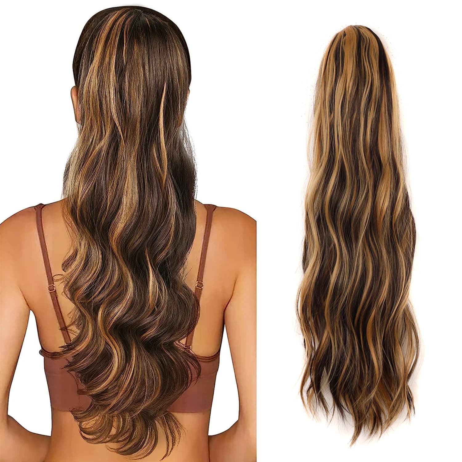 Horsetail Extension Horsetail Extension With Body Wave Drawstring 24''''' Long Synthetic Hair Extension Clips of Horsetail in Posts