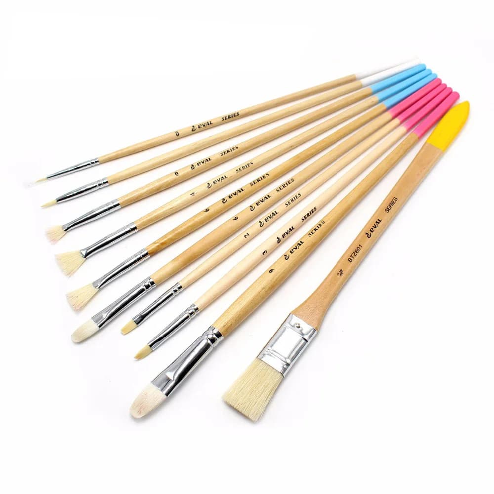 10 pcs/Boxed high quality Hog Hair Brush Acrylic Painting Brush Bristle Oil Painting Brush Set Wood Handle Painting Brushes