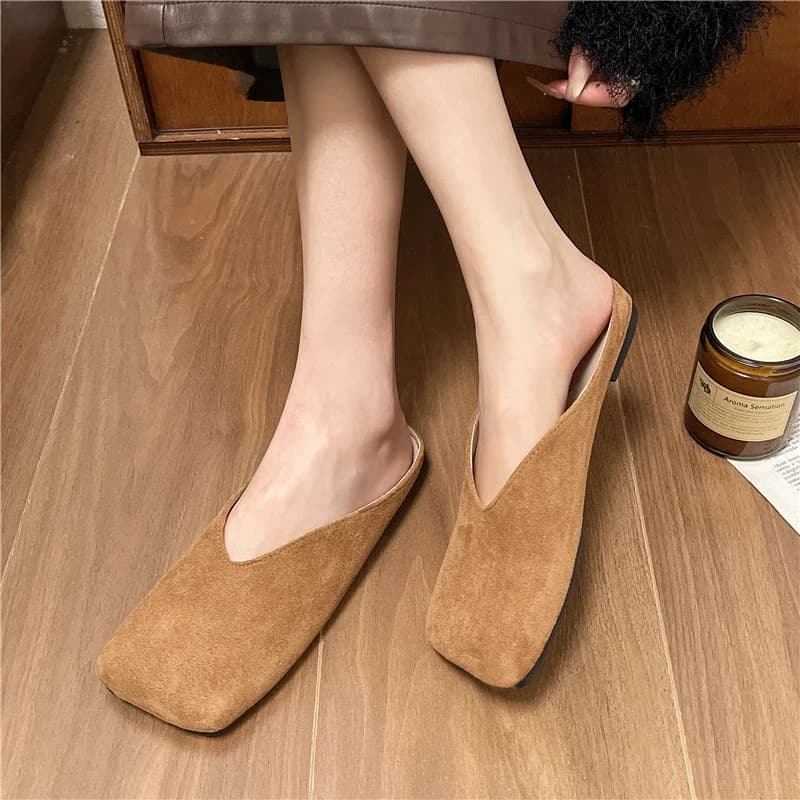 Appartamenti in pelle scamosciata Pantofole in cotone da donna Punta quadrata Moda Ciabatte Scarpe Casual Slingback Stivali invernali da donna 2025 Tendenza Mujer Zapatos