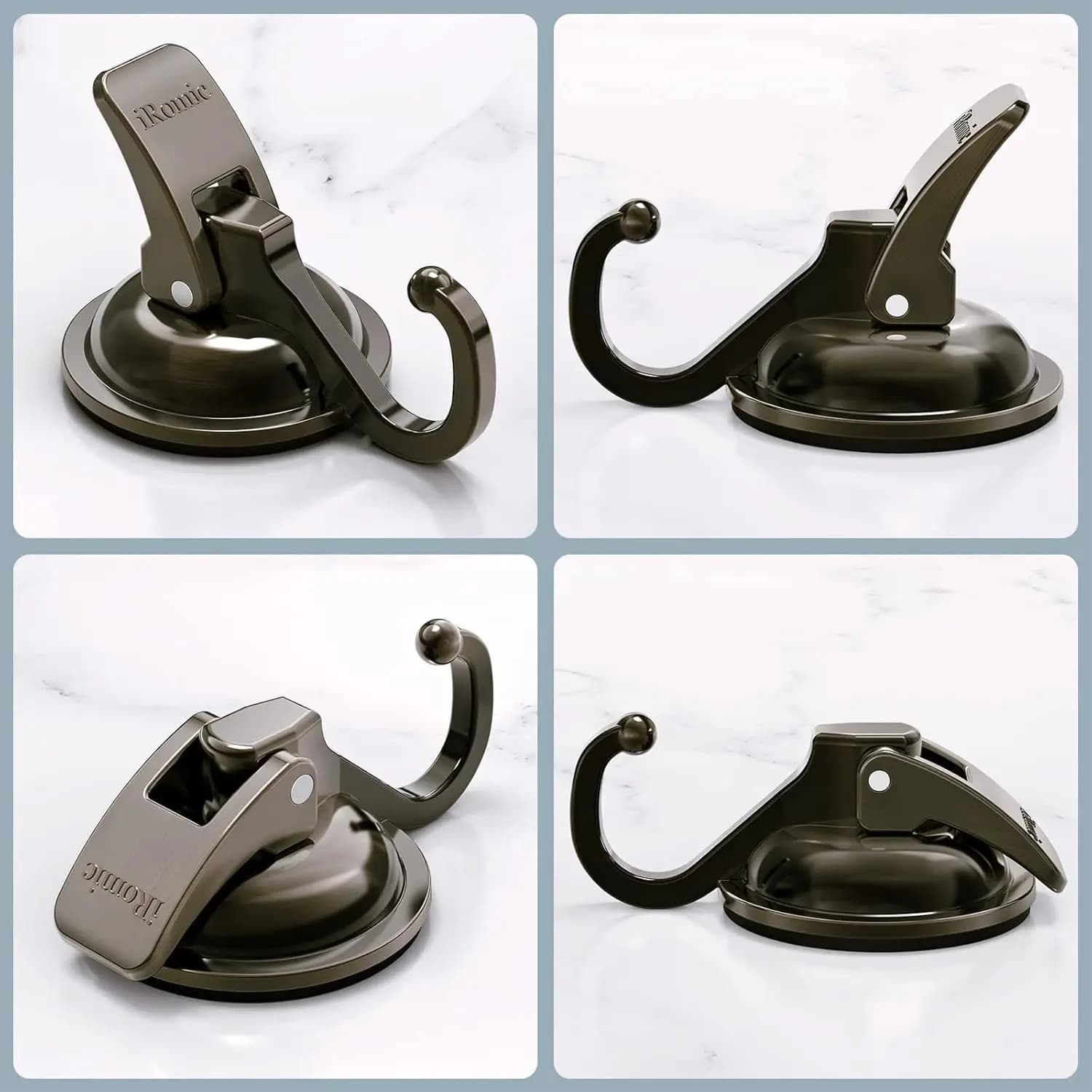 Ganci a ventosa resistenti, confezione da 4, per doccia, finestre in vetro, organizzazione di cucina e bagno, in verde bronzo