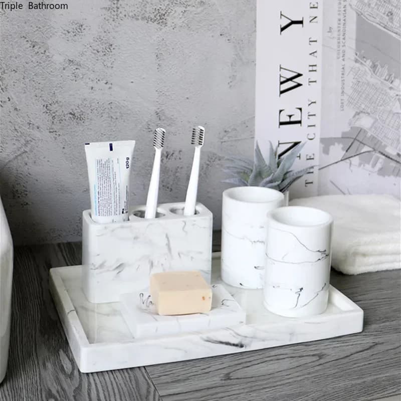 Set di accessori da bagno, set di accessori da bagno effetto marmo da 1 pezzo, set portaspazzolino da bagno e dispenser di sapone, decorazioni per la casa