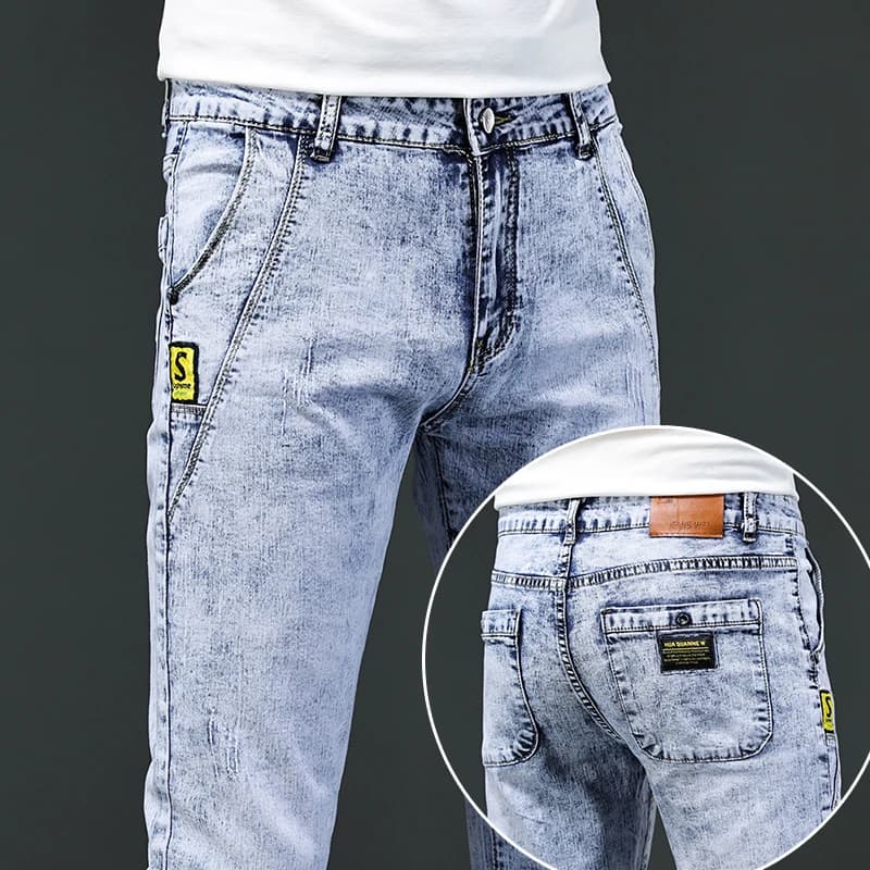 2024 New Skinny Jeans uomo Vintage Fashion Snowflake Washed Classic Slim Skinny Elastic maschile Casual Denim pants