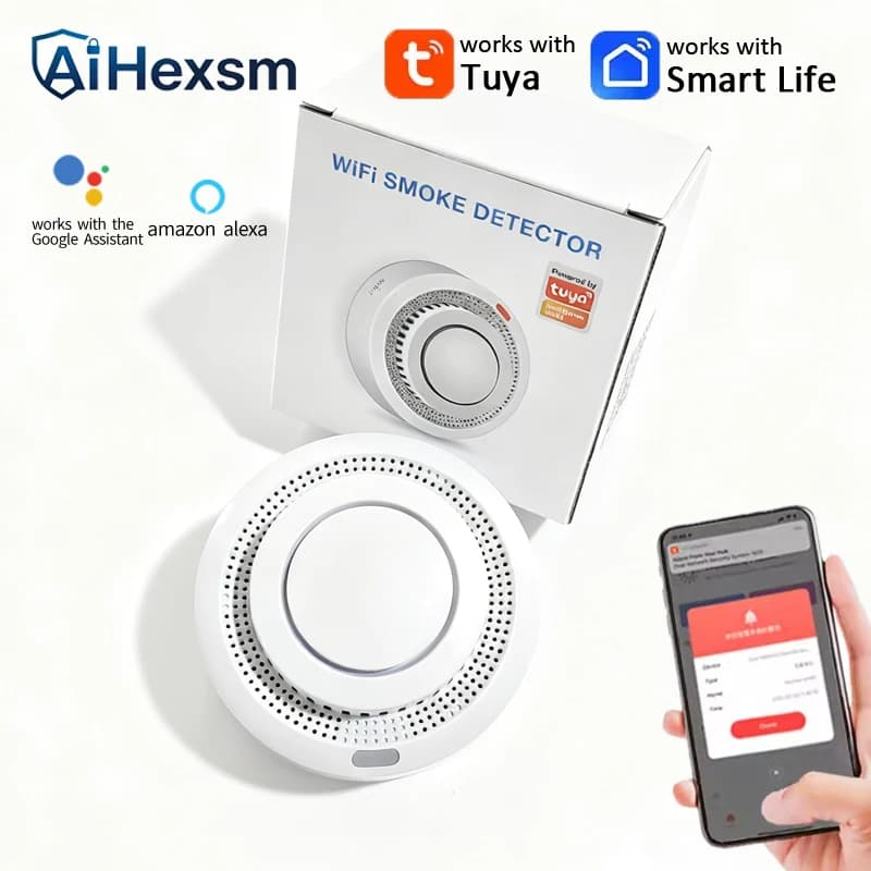 Hot 85DB Tuya WiFi Rilevatore di fumo antincendio Monitoraggio in tempo reale Notifica allarme remoto Controllo app Funziona con Alexa Google Home