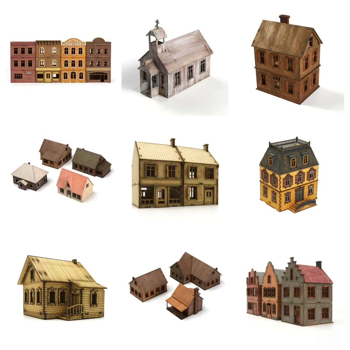 Kit Modello in Legno 1/72 per Assemblaggio, Architettura Europea, Casa a Schiera, Negozio, Chiesa, Puzzle Fai-da-Te per Scene da Tavolo