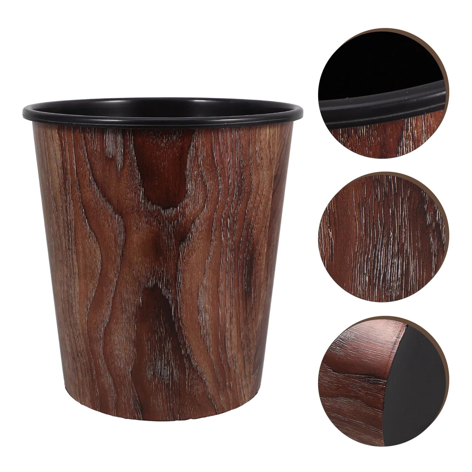 Retro Wood Grain Lidless Trash Can Large Capacity Waste Basket for Home Kitchen Bathroom Decorative Garbage Bin Without Lid