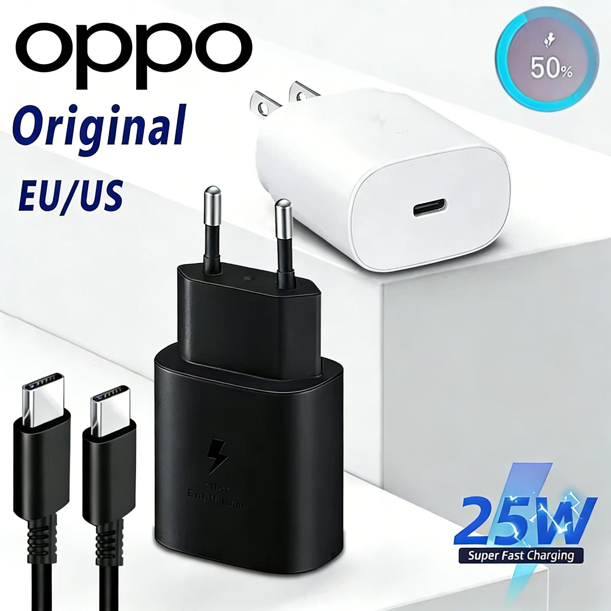 Adattatore universale per ricarica rapida da 25 W, kit caricabatterie con cavo di tipo C con spina europea per OPPO, per caricabatterie da viaggio per telefono Samsung Galaxy