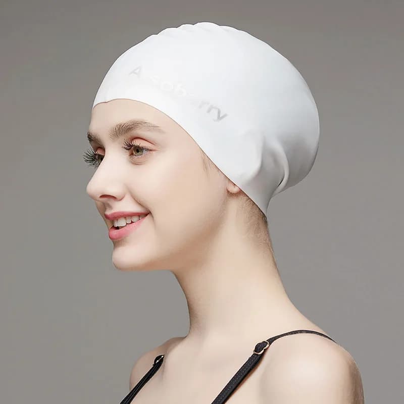 2025 Adult Swim Head Solid Long Hair Silicone Waterproof Ear Protection Man Woman Swim Hat Headless Hot Spring Diving