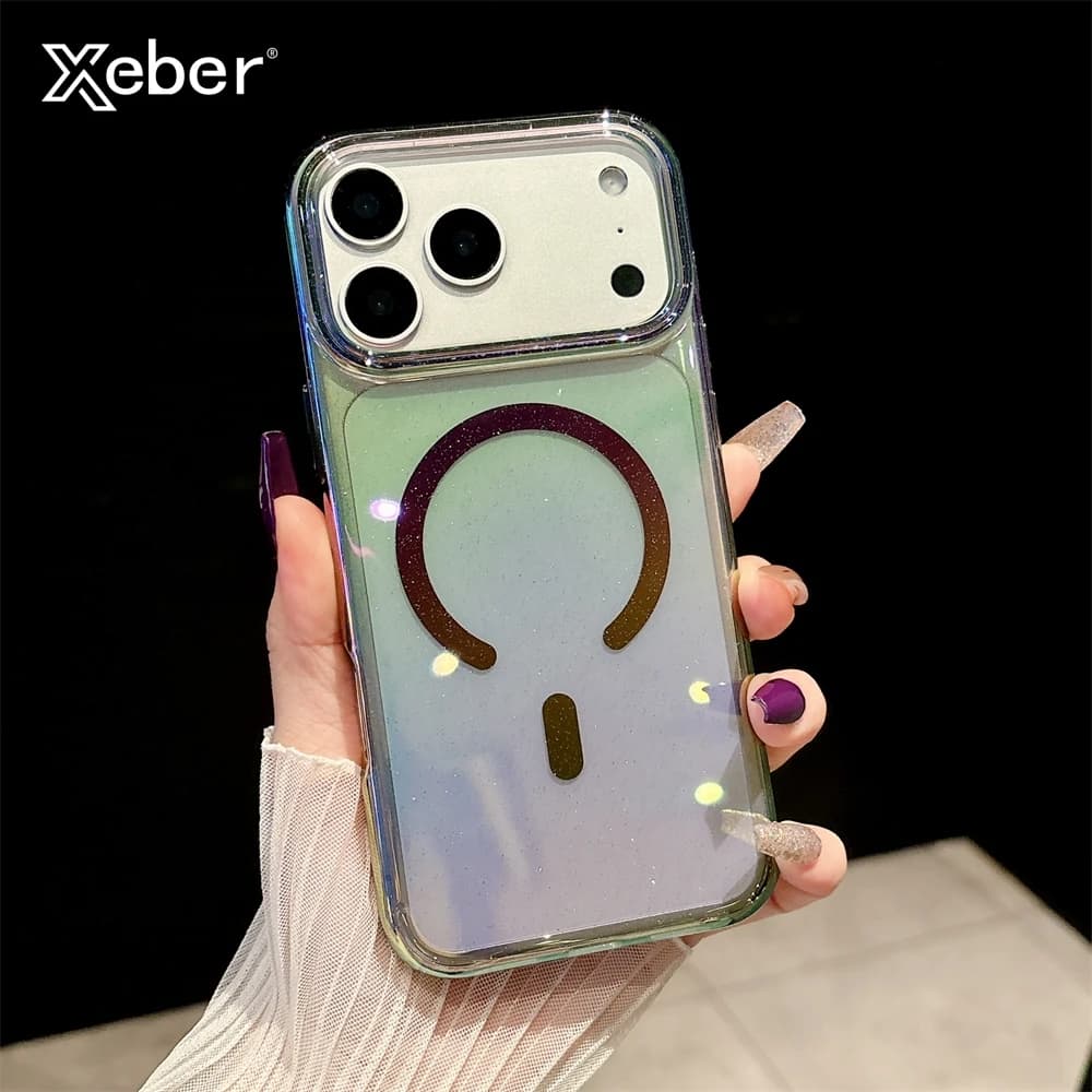 Aurora colorata per Magsafe Glitter Custodia magnetica trasparente per iPhone 17 16 15 14 13 Pro Max Plus Air Cover di ricarica wireless