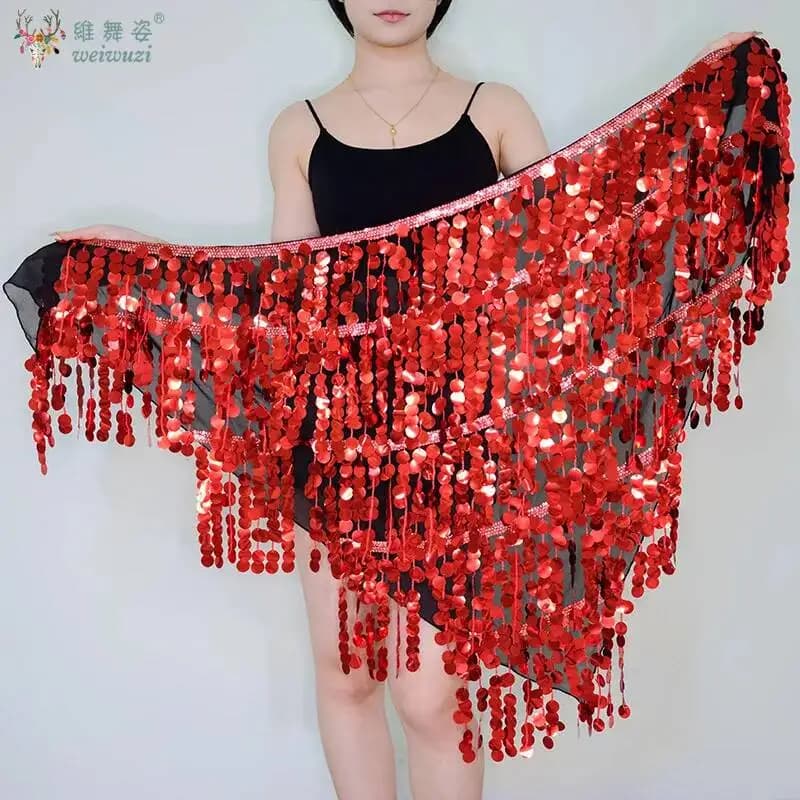 Bellydance Triangle Sequins Skirt Belly Dance Long Tassel Hip Scarf Festival Outfits Women Dance Wear Accessories Dancing Belt