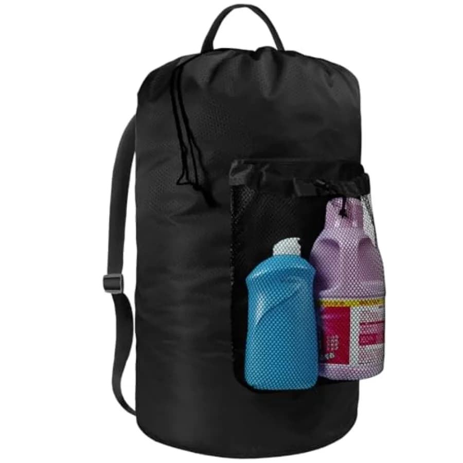 Laundry Bag with Shoulder Straps and Mesh Pocket Laundry Backpack Large Portable Laundry Hamper for College Travel, Laundromat,