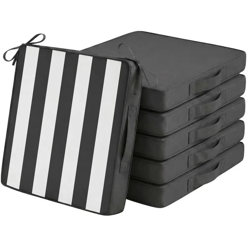 Set di 6 cuscini per sedia da esterno reversibili a righe 20x20x3 con lacci, maniglia e cerniera nascosta, resistenti all'acqua e allo sbiadimento
