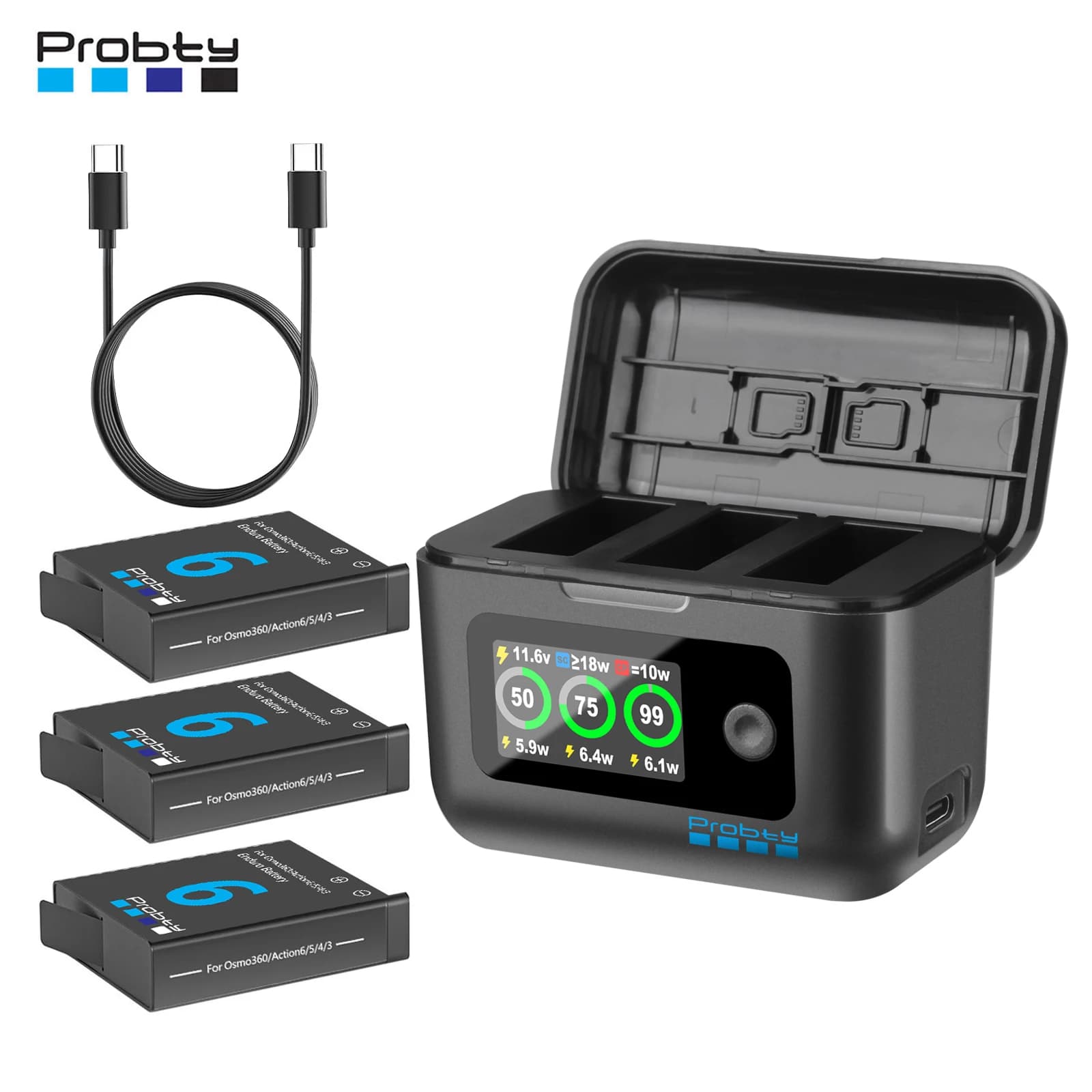 2200 mAh battery for DJI Osmo Action 6/5 Pro/4/3/ Osmo 360 3-channel charger box for DJI 3/4/5Pro/Action 6