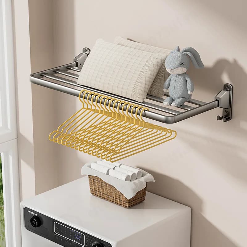 Foldable Wall Mount Clothes Rack, Aluminum No Drill Balcony Hanger for Shoes Dolls Laundry Drying