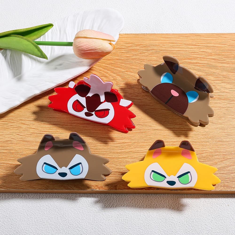 4 fermagli per capelli con personaggi anime a forma di gatto, graziosi fermagli a forma di squalo con animali dei cartoni animati, accessori per capelli in acrilico antiscivolo per donna