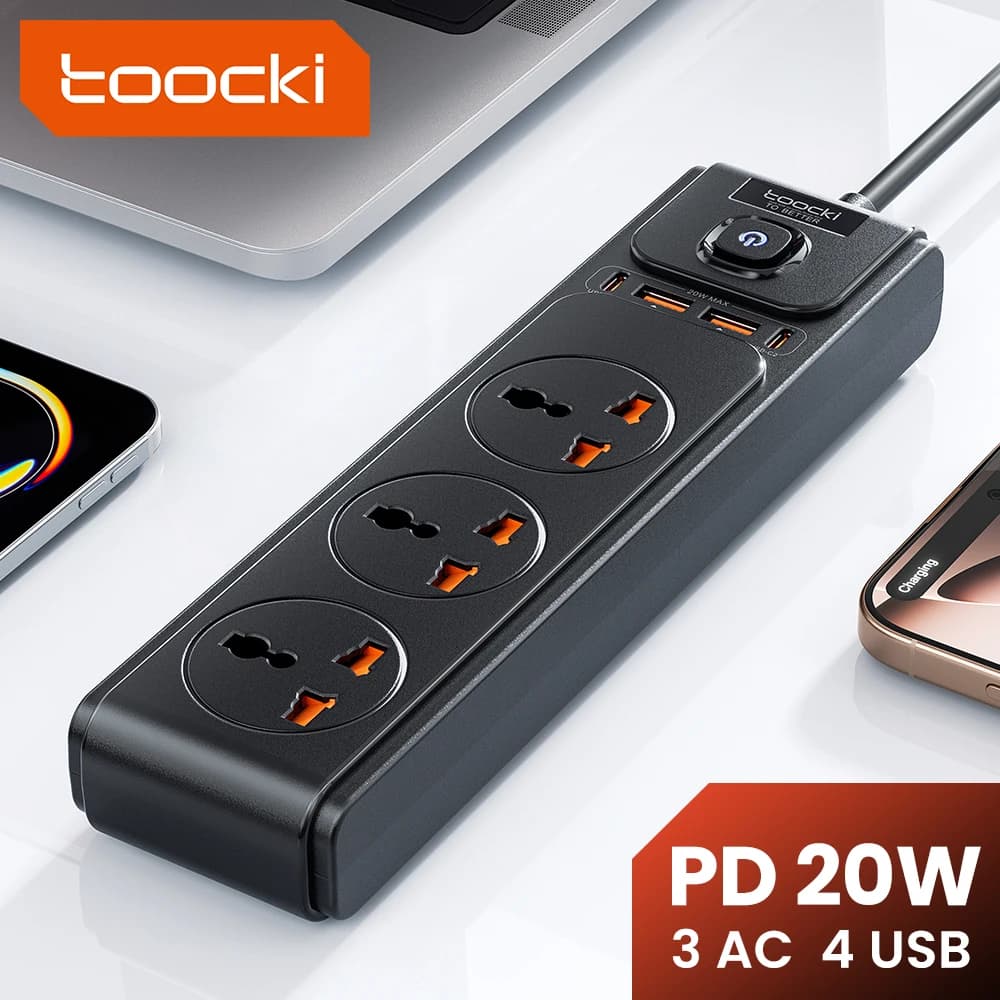 Toocki PD20W GaN Versatile Multipresa 2500W Max Universale 3AC Presa EU UK US Spina Adattatore Presa Elettrica 2M Cavo di Prolunga