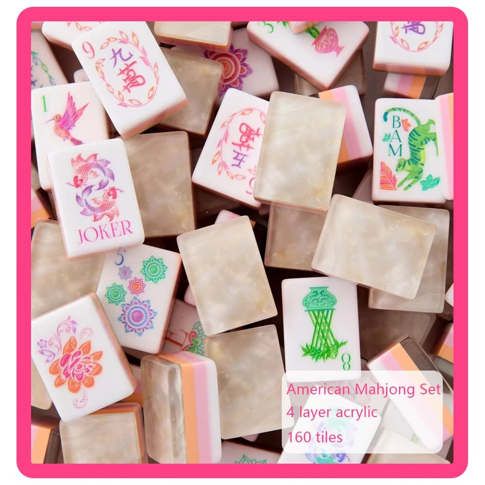 American Mahjong Set 4-layer Acrylic Luxury Mahjong Tiles American Mahjong Set 160 Tiles Portable Travel Home Party Game Mah Jon