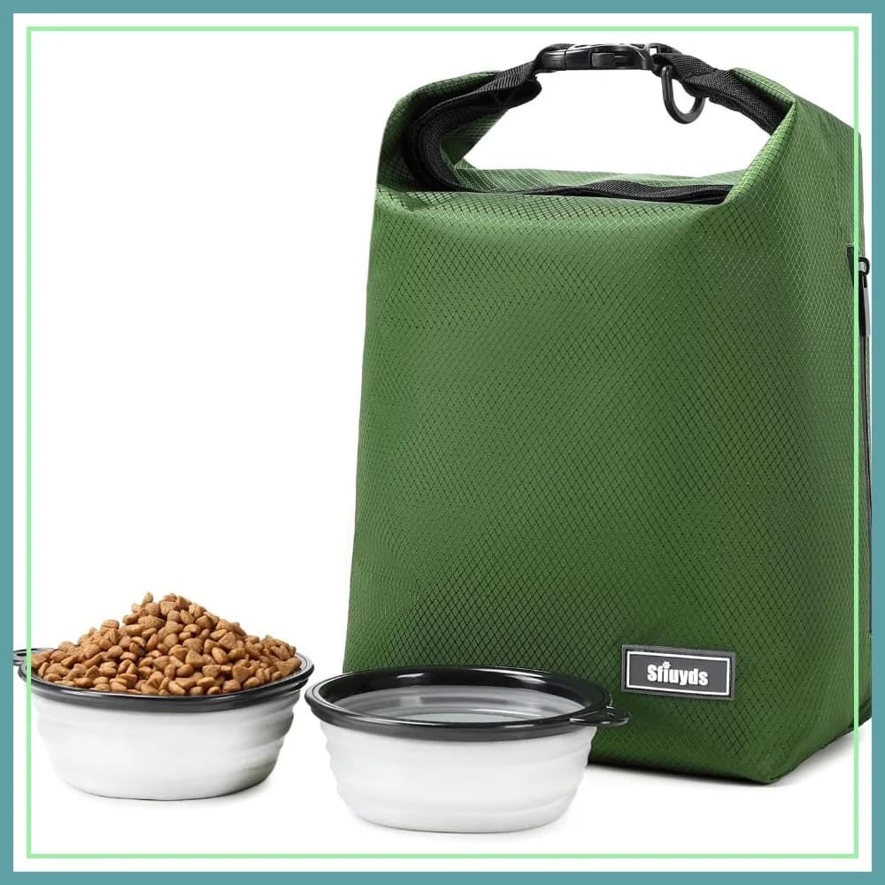 Borsa da viaggio per cibo per cani con 2 ciotole pieghevoli, contenitore ermetico, verde piccolo