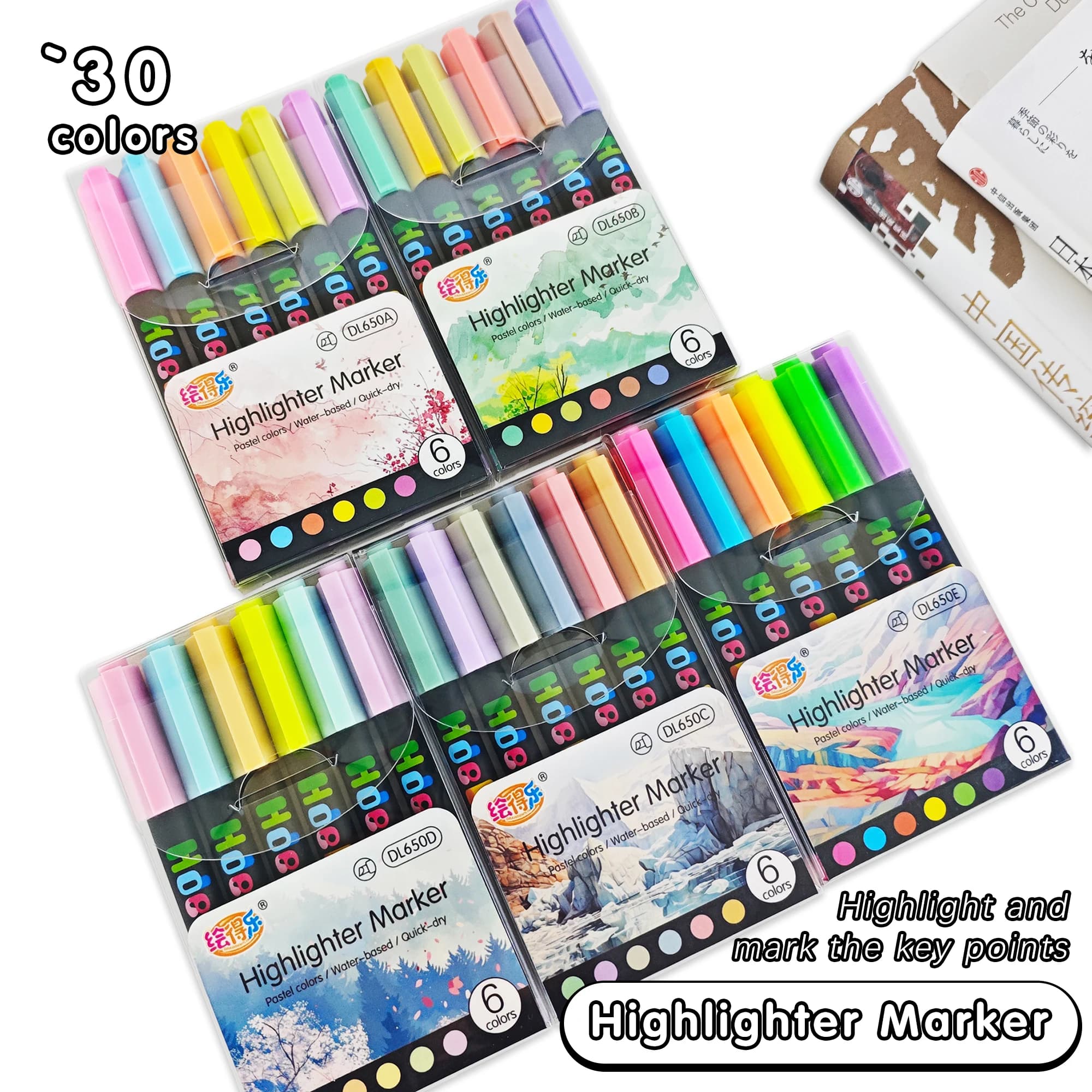 6pcs Light Color Highlighter Marker Pens Set Pastel Drawing Water-Based Art Marker Liner for Painting School A3102