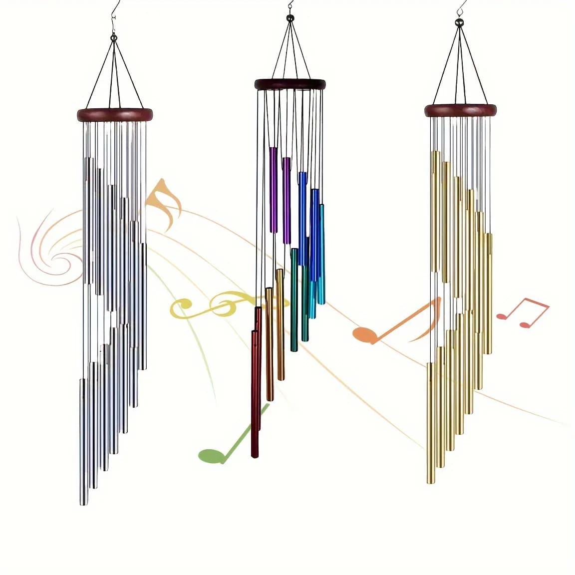 23in Wind Chime 12 Metal Aluminium Tube Chimes with Hooks Outdoor Garden Decoration Home Wedding Party Memorial Decoration