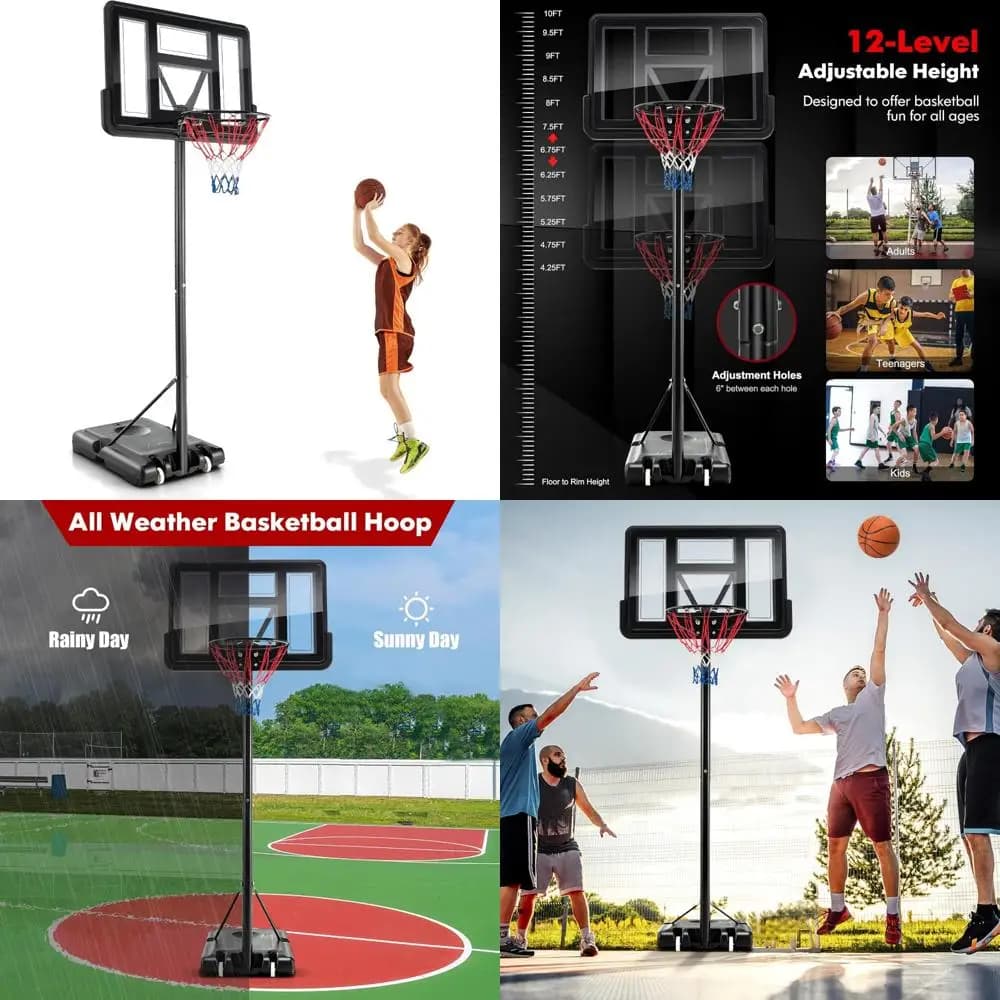 10 foot basketball door adjustable in height with 44 infrangible boards, portable outdoor basketball support for height flexibility