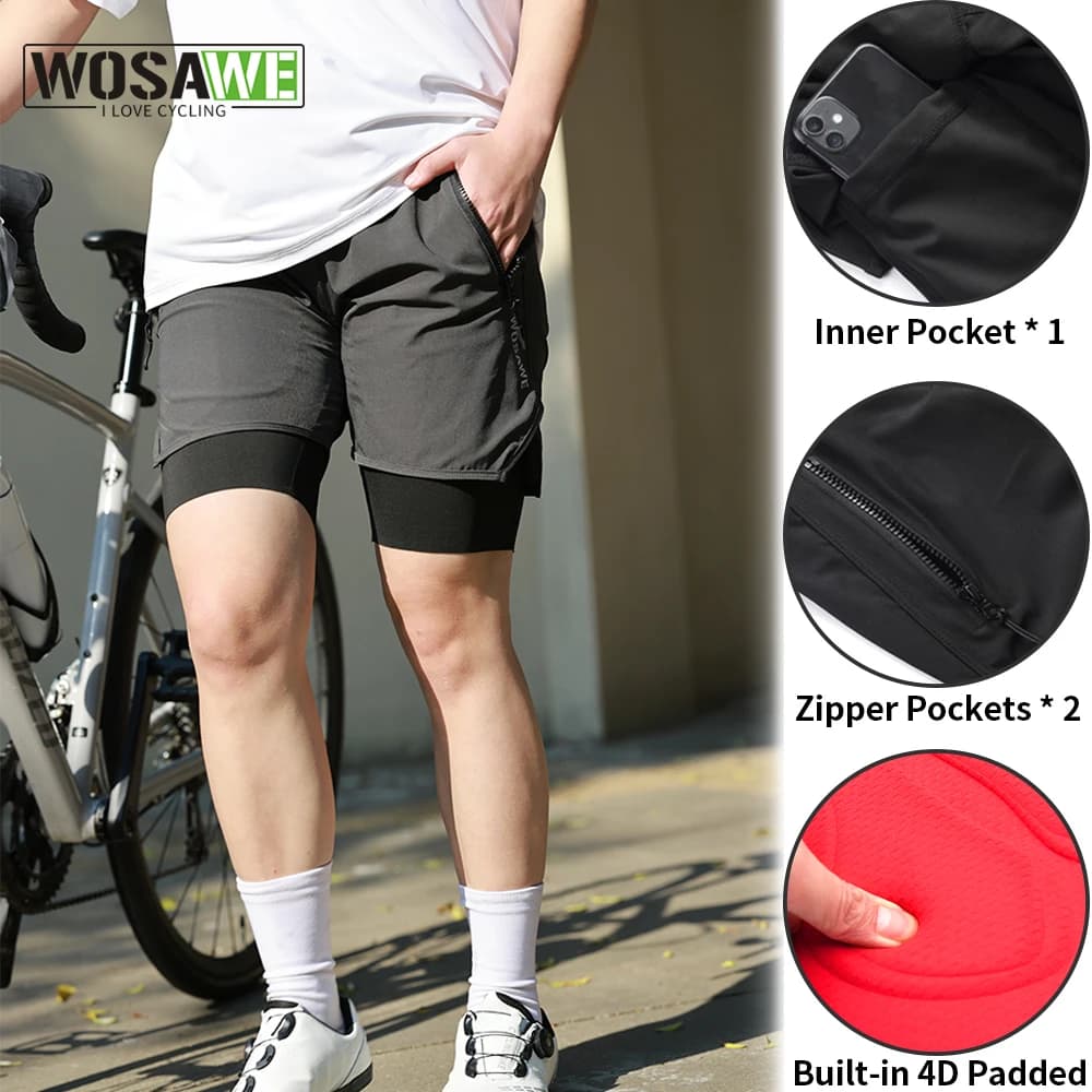Mountain Bike Shorts WOSAWE 2 in 1 Breathable Padded Wide for MTB, Racing, Motocross, Cycling, Open and Downhill sports