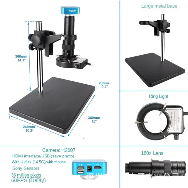 Microscopio Industriale Yi Zhan 4K HD con Fotocamera Ottica ad Alto Ingrandimento per Circuiti Stampati, Certificato LED ROHS per Telefoni Cellulari