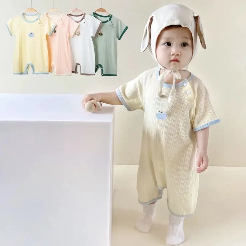 Boys Girls Infant Romper Summer Wear Newborn Thin Pajamas Short Sleeve Jumpsuit Ribbed Clothes Stretch Sleepwear Crawling Suits