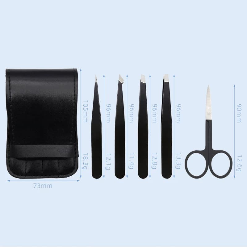 Eyebrow Trimming Tool Stainless Steel Black Holster Tweezers Beard Puller Eyebrow Clip Set