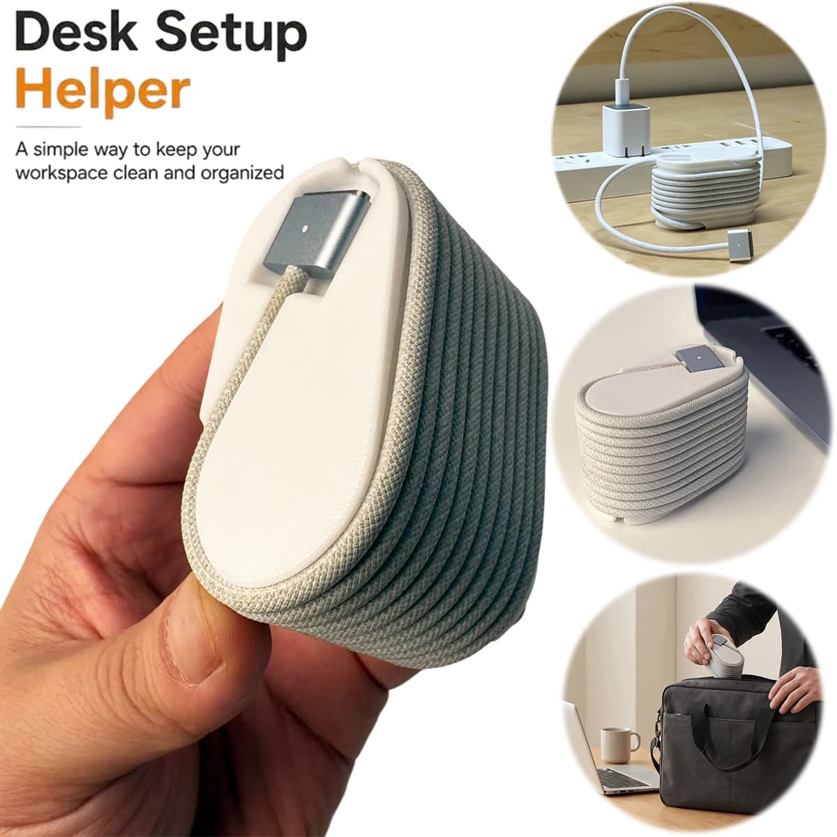 2 Portable Laptop Charging Cable Organizers, Braided Data Cable Organizers, Travel Data Cable Storage, Anti-Tangle, Universal for Desktop and Travel, Compact Cable Winder Storage Holder, Anti-Tangle Cable Management Clip, Compact Organizer, Only the Organizer, Does Not Include Cables, Does Not Include Power, Suitable For: Apple MacBook Magsafe 3 Cable Organizer, Etc