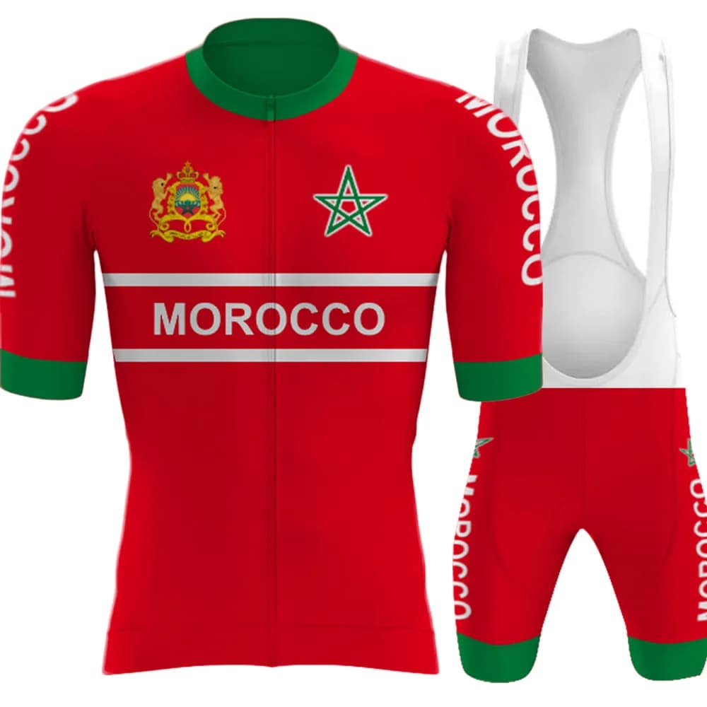 Moroccan national cycling jersey 2023 Set short sleeve cycling clothing road bike shirts bicycle suit shorts with MTB straps Wear Ropa