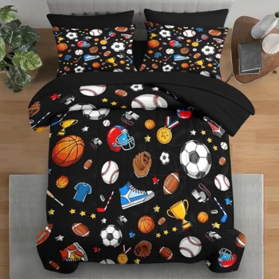Set Copripiumino e Biancheria da Letto 7 Pezzi per Adulti, Stile Hockey Sportivo, con Lenzuolo con Angoli e 2 Federe