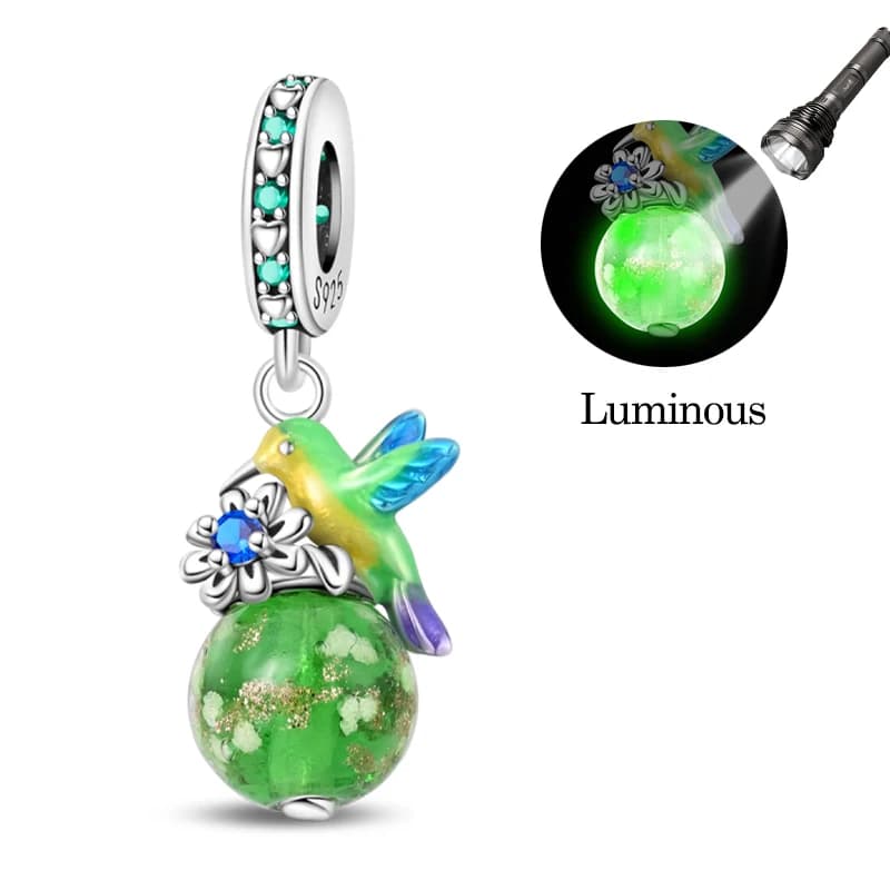 925 Sterling Silver Luxury Night Light Hummingbird Charms Pendant Fit Original Bracelet DIY Women Birthday Wedding Holiday Jewel