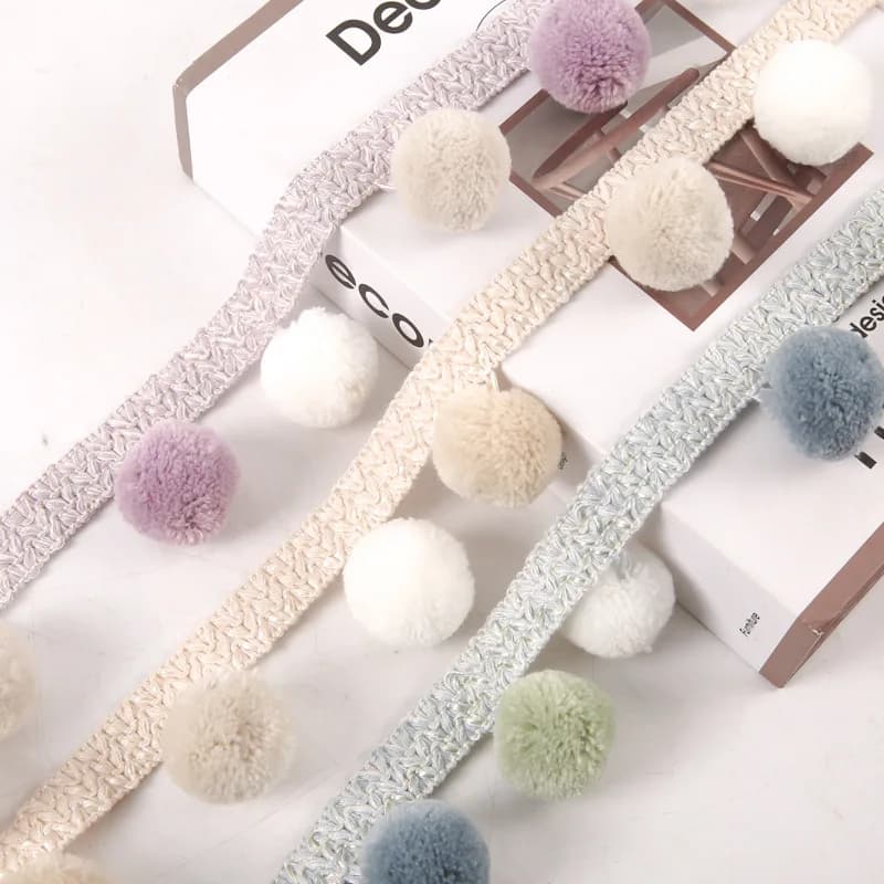Decorative tape with 30mm Pompon, Length 5M/25M, Width 48mm, Frange for Bearings, Curtains, Tablets, Fai-da- ♪