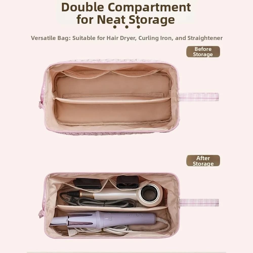 Gifts Bow Print Hair Dryer Storage Bags Zipper Closure Large Capacity Hair Styling Tool Bag Quilted Curling Iron Organizer