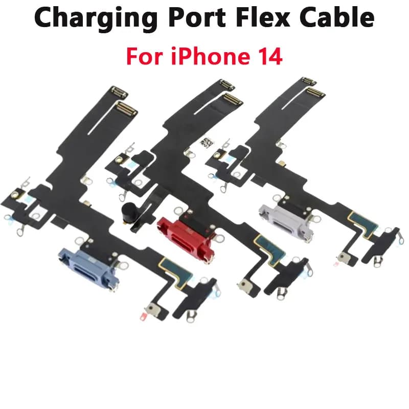 Cavo flessibile per porta di ricarica da 1 pz per iPhone 14 Connettore dock per caricabatterie USB bianco nero con nastro flessibile per microfono